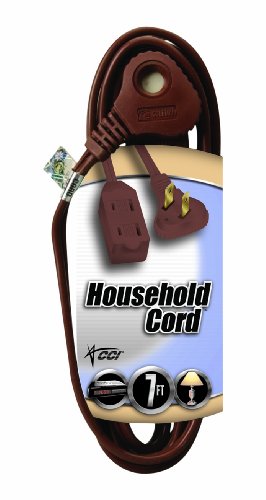 Coleman Cable 09407 Flatplug Extension Cord 2-Prong with Glowing Plug; 7-Foot; Brown
