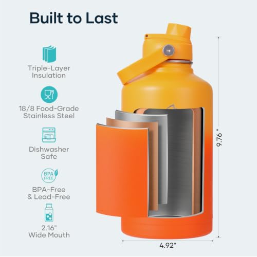 Image of BUZIO 64 oz Insulated Stainless Steel Water Bottle with Dust-proof Lids