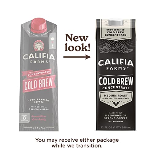 Califia Farms - Unsweetened Cold Brew Coffee Concentrate, 32 Oz, 100% Arabica, Shelf Stable, Plant Based, Vegan, Gluten Free, Non Gmo, Sugar Free, Iced Coffee #TOP1