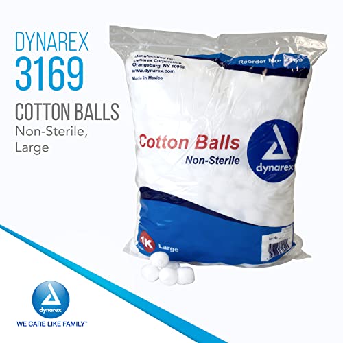 Dynarex Cotton Balls, Non-Sterile And Large Sized, Latex-Free And Absorbent, For Skin Cleansing, Crafts, & As Makeup Remover, Ships As 1 Bag Of 1000 Cotton Balls, 1 Bag Of 1000 Dynarex Cotton Balls #TOP1