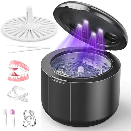 Image of 45kHz Ultrasonic Retainer Cleaner Machine, Dental Cleaning Pod with Digital Timer for Denture, Mouth Guard, Invisalign, Aligner, Night Guard, Braces, Toothbrush, Jewelry, 200ML Tank (Black)