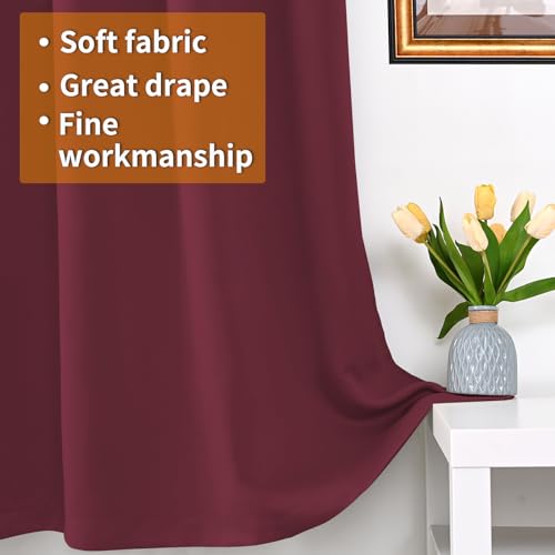 Image of YoungsTex Burgundy 100% Blackout Curtains 63 Inch Length 2 Panels, Room Darkening Drapes with Liner Thermal Insulated for Bedroom Living Room Window, 42 X 63 Inch