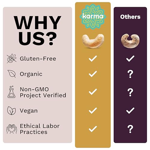 Image of Organic Cashews by Karma Nuts, Vegan, Gluten Free, Low Net Carb, Natural, Everyday Nut Snack, Great For Baking, Resealable Bulk 32oz Bag (Resealable Bulk 32oz Bag, Organic Raw Whole Cashews)