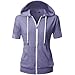 GIVON Womens Slim Fit Zip Up Hoodie Short Sleeve Thin Jacket Full Zip Sweatshirt with Plus Size / DCF207-LAVENDER-L