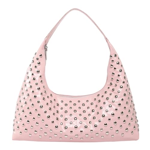 Studded Purse Black Shoulder Bag Y2K Purses for Women Soft Leather Hobo Rivet Handbag