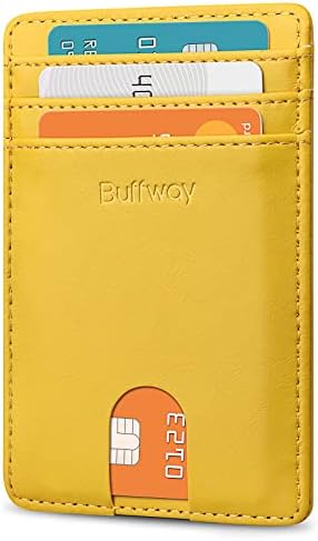 Buffway Mens Slim Wallet, Minimalist Thin Front Pocket Leather Credit Card Holder with RFID Blocking for Work Travel