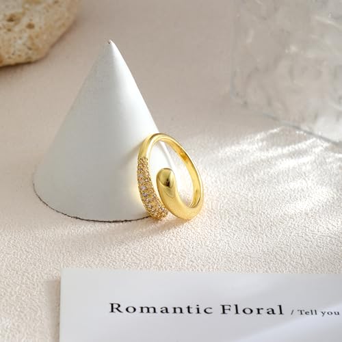 Sewyer Non Tarnish Gold Chunky Rings for Women, Dainty 14K Gold Plated Open Twist Stackable Rings for Women Trendy Adjustable Cubic Zirconia Band Ring Tarnish Free Waterproof Jewelry Gifts — view 6