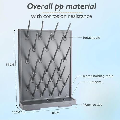Lab Supply Drying Rack Pegboard Bench-top/Wall-Mount Laboratory Glassware Detachable Pegs Lab Drying Draining Rack Cleaning Equipment (27 Pegs, Grey)