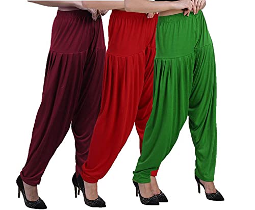 Image of CASUALS Women's Regular Fit Viscose Drawstring Patiala Harem Pants Combo Pack 3