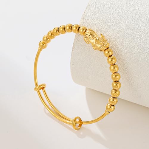 Ethlyn Claissic Jewelry Gold Plated Adjustable Beads Pixiu Bangle Bracelet Daily Versatile Accessory4