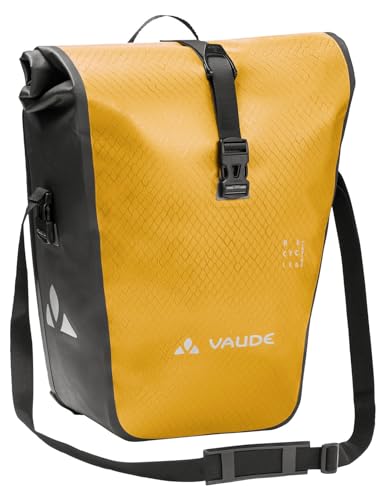VAUDE Fahrradtasche für Gepäckträger Aqua Back Single (Rec), 1 x 24 L in gelb, Hinterradtasche wasserdicht, Fahrrad Gepäckträgertasche hinten, einfache Befestigung – Made in Germany