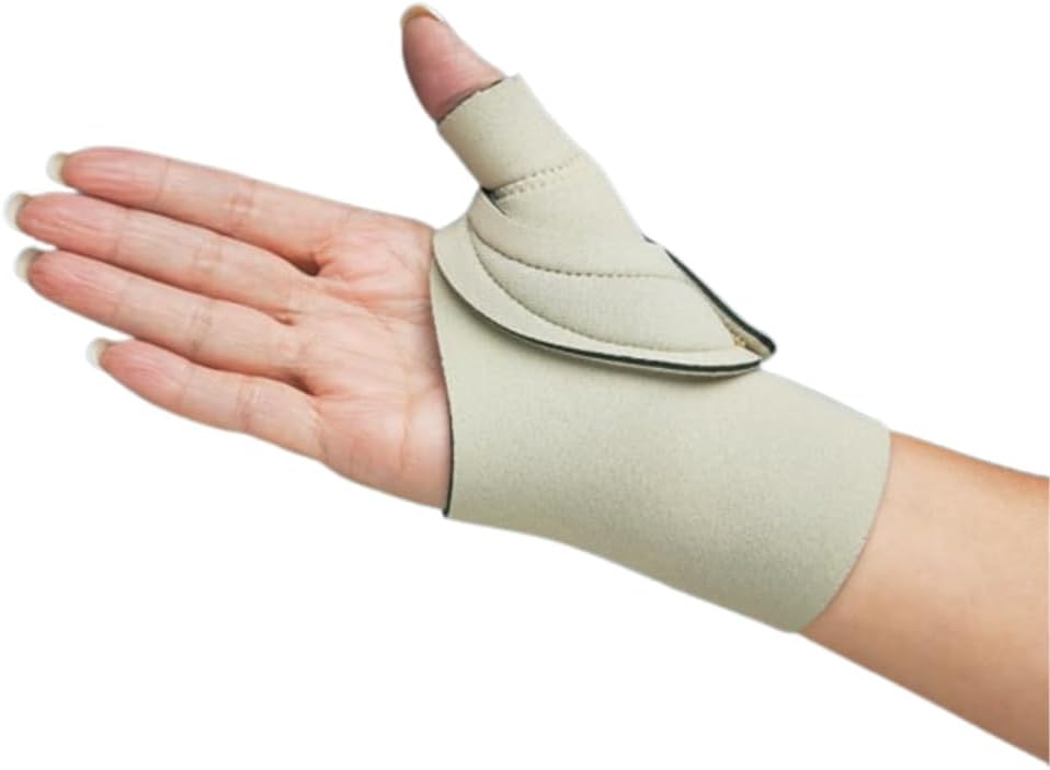 Comfort Cool Thumb CMC Restriction Splint - Breathable Neoprene Thumb Brace for Arthritis - Beige, Left Hand, Small Plus (6.5 to 7.25 inches)