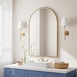DongRong 30x40 Inch Tempered Glass Arched Wall Mirror, Vanity Mirror Wall Mounted Mirror, Bathroom Mirror for Wall with Metal Frame, Gold Large Mirror for Living Room Entryway