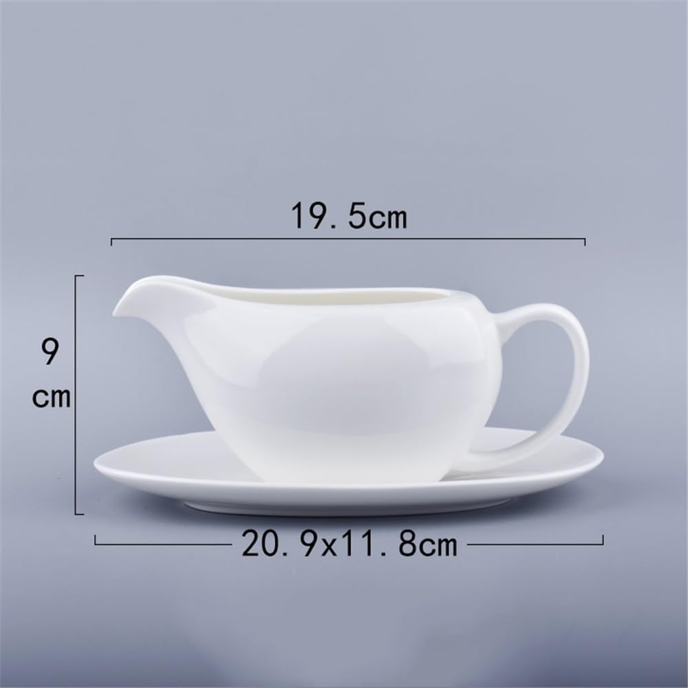 gravy saucer 400ml White Sauce Cup With Bottom Plate Ceramic Gravy Boat For Hotel Restaurant Pouring Gravy Boats
