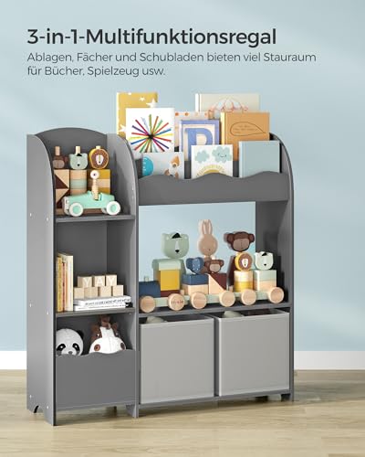 SONGMICS Bücherregal Kinder, Kinderregal für Spielzeug und Bücher, Aufbewahrung mit 2 Boxen, für Spielzimmer, Kinderzimmer, Wohnzimmer, Taubengrau GKR042G01