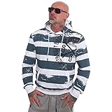Yakuza Herren Scary Stripes Kapuzenpullover, Weiß/Blau, L