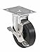 E.R. Wagner Americaster Plate Caster, Swivel with Strap Brake, Dust Cover, Polyolefin Wheel, Delrin Bearing, 375 lbs Capacity, 4" Wheel Dia, 1-3/8" Wheel Width, 5-3/8" Mount Height, 4-1/8" Plate Length, 3-1/8" Plate Width
