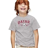 Popfunk Qatar Classic Futbol World Soccer Crest with Ball Kids T Shirt for Youth Boys and Girls, Athletic Heather, Medium