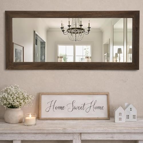 LOSOUR Full Length Mirror, 53"x22" Farmhouse Rectangular Wood Floor Length Leaning Mirror, Rustic Wall Decor for Bedroom, Living Room, Hallway, Entrayway, Bathroom (1, Coffee, 53"x22") — view 6