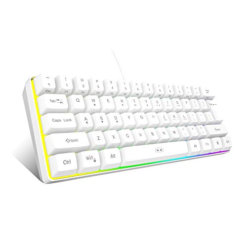 60% Gaming Keyboard, White Wired RGB Backlit Office/Gaming Compact Keyboard, Keyboard with 61 Keys,Convenient Gaming Office Keyboard for Windows/Mac/Laptop/PC/Mac (White)