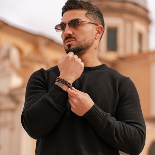 سيراسار سوار للرجال مصنوع من الجلد باللون البني مع سلسلة ملفوفة مضفرة للرجال