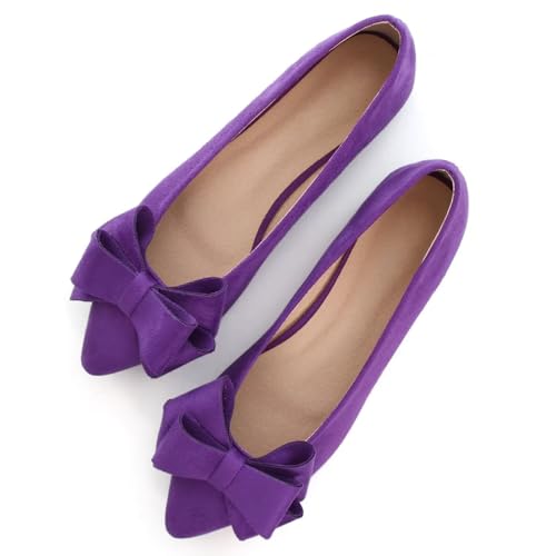 Image of SAILING LU Womens Bowknot Ballet Flats Pointy Toe Suede