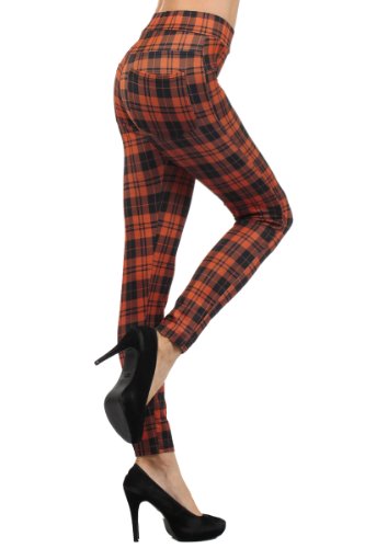 Fashion Mic Golf Plaid Jegging - Multiple Style, Colors (S, Orange) #TOP1
