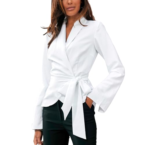 LASCANA Women's Lapel Wrap Blouse - Stylish V-Neck Long Sleeve