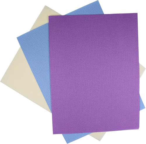 Image of KCS 3 pc of 12 inch x 18 inch 14CT Counted Cotton Aida Cloth Cross Stitch Fabric (Cream+Light Blue+Lavender)