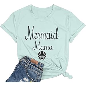 Mermaid-Mama-Shirt-Women-Cute-Shell-Graphic-Print-Print-Letters-Shirt-Short-Sleeve-Casual-Funny-Top FLOYU Women Mermaid Mama Shirt Mermaid Mom Birthday Tee Top Mama T-Shirt Gifts for Mom Casual Mermaid Mama Lover Clothes