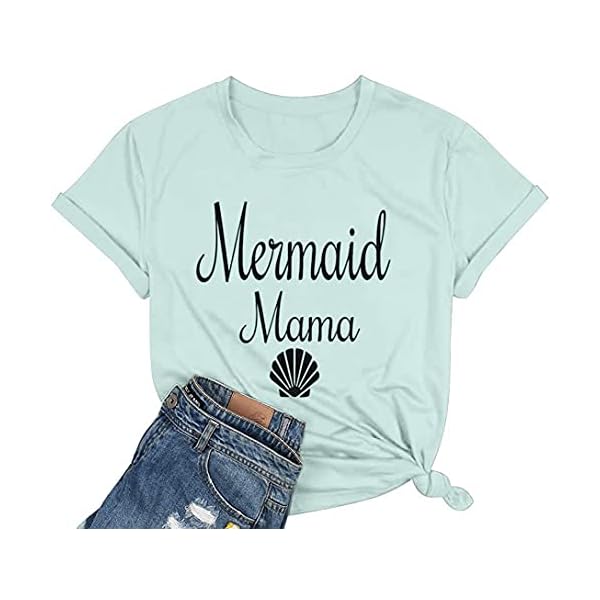 FLOYU Women Mermaid Mama Shirt Mermaid Mom Birthday Tee Top Mama T-Shirt Gifts for Mom Casual Mermaid Mama Lover Clothes