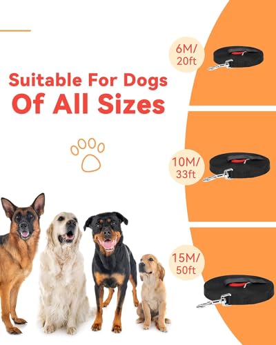 HAPPY HACHI Schleppleine für Hunde, 6m/10m/15m, Gepolsterter Griff, Reißfestes Nylon, Schwarz