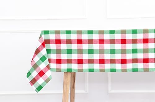 PurpleEssences Buffalo Plaid Tablecloth - Water Resistant Wipeable Washable Checkered Table Cloth for Outdoor Picnic Dining - Spring Easter Summer - 60 x 120 Inch - Red Green and White by PurpleEssences - Used condition - US$19.63
