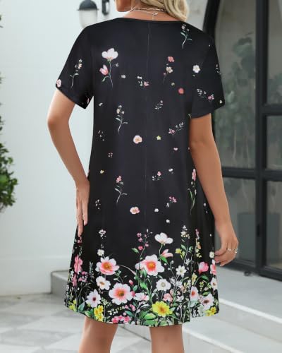 Image of CHICGAL Summer Dresses for Women V Neck Short Sleeve Casual Loose T Shirt Sundress Beach Cover Ups with Pockets 2026