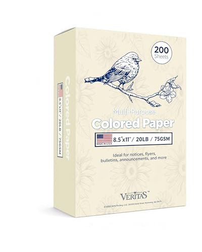 WritePads Veritas Colored Copy Paper, Cream Multi-Purpose paper,Colored Printer Paper 8.5” x 11”, 20 lb / 75 GSM, Cream,200 Sheet, Made in USA