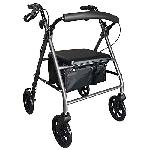 ERoomQ Seniors Rolling Walker with Wheels& Seat, for All Terrain, Foldable Portable Step Assist, Handcart for Shopping, Load 158kg, Black