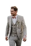 DIGEL Anzug Sakko Vintage Herren Boho Stil Hochzeit Männer Baukasten Business Slim Fit Schmal Leinen Schurwolle locker leicht Sakko Hose beige (54, Braun)