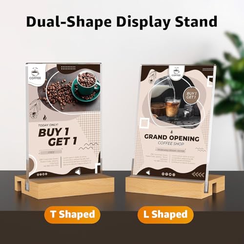 Image of Desi Rang Acrylic Signage Holder With Wooden Base (4X6 In (A6), Straight /Slant Placing, 2 Side, Pack Of 3) Clear Display Table Sign Picture Frame Flyer Menu Stand Office Wedding Restaurant Hotel Home