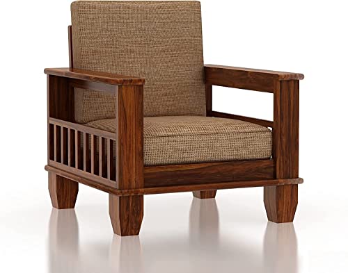 Image of Solid Sheesham Wooden Sofa Set for Living Room | Five Seater Sofa Set with Side Pocket Storage & Cushion | Rosewood Sofa Set for Home (Teak, 5 Seater)
