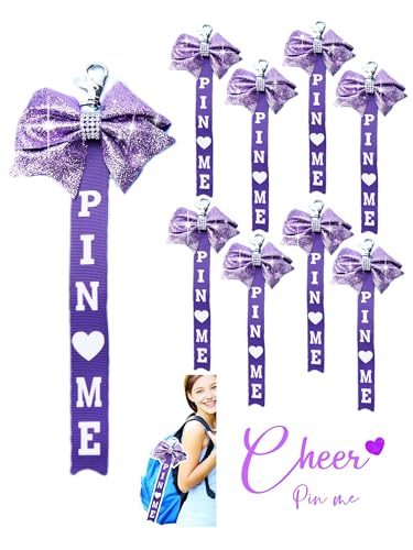 Image of Cheer Pin Me Ribbon Cheerleader Pin Me Bow Cheer Bow Keychain with Rhinestones Cheerleading Sports Accessory Gift