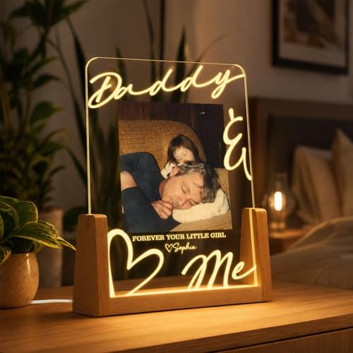 Giantbighands Gianbighands Personalized Photo LED Night Light for Dad, Custom Picture Frames with Pictures, Customized Photo Gift for Daddy Papa Stepdad Fathers