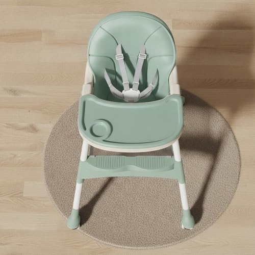 Image of Mealtime Plus Baby High Chair for Feeding, Adjustable Height, Double Food Tray, Seat Cushion, Storage Bag & Lockable Wheels, Foldable Feeding Chair for Babies & Toddlers, Teal