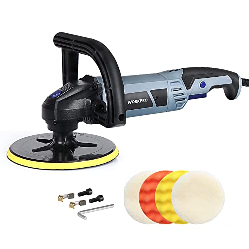 WORKPRO Buffer Polisher - 7-inch Car Buffer Waxer with 4 Buffing and Polishing Pads, 6 Variable Speed 1000-3800 RPM, Detachable Handle, Ideal for Car Detailing, Sanding, Polishing, Waxing by WORKPRO - Used condition - CA$72.27