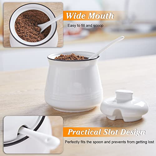 DAYYET Sugar Bowl with Lid and Spoon, 12 oz Ceramic Sugar Bowl with Spoon, Sugar Container for Coffee Bar, Sugar Jar Sugar Dispenser Bowl, Modern Kitchen Decor, White - Image 6