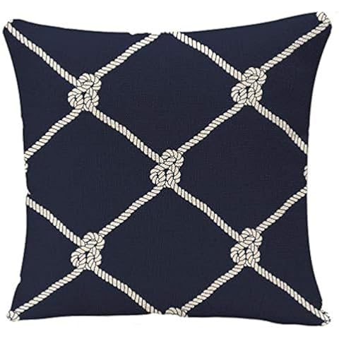 YGGQF Decorative Throw Pillow Covers Nautical Rope Pattern Endless Navy with White Fishing Net and Marine Knots on Dark Blue Trendy Maritime Style Pillow Case for Sofa Couch Bed Car 18x18 Inch Cover