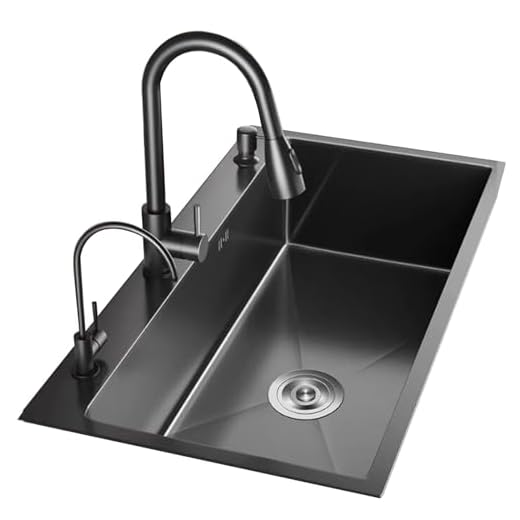 Fregadero De Sifón Sobre Encimera De Acero Inoxidable Con Grifo. Fregadero De Un Seno De Varios Tamaños Lavabo De Cocina Lavabo Para Lavarse Las Manos En El Baño ( Color : Black steel , S : 60*45*20cm
