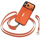 Keallce Case for iPhone 17 Pro 6.3'' Crossbody Wallet Case, Lanyards & Wrist Straps with Phone Tabs, Flip Case with RFID Blocking 4 Card Holder Slots Kickstand, Protective Cover for Women, Orange