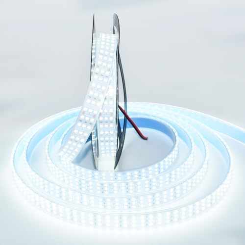 Triple Row LED Strip Light, Daylight White 6500K Super Bright Dimmable Waterproof DC 12V 16.4ft/5m SMD 2835 1800 LEDs Strip Tape Light Ribbon for Home Room Lighting Decoration
