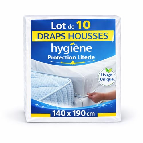 Drap Housse Jetable 140X190 | Lot de 10 Housses Matelas Grand Bonnet Anti Tâches - Anti Bactéries | Hygiène Protection Literie | Recommandé Gîtes -...