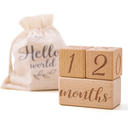 Image of Monthly Baby Milestone Blocks Set of 3 Baby Age Blocks for Monthly Milestone Baby Age Milestone Signs Wooden Baby Photo Props Set Perfect for Baby Shower and Keepsake (Gift Set 3 PCS)
